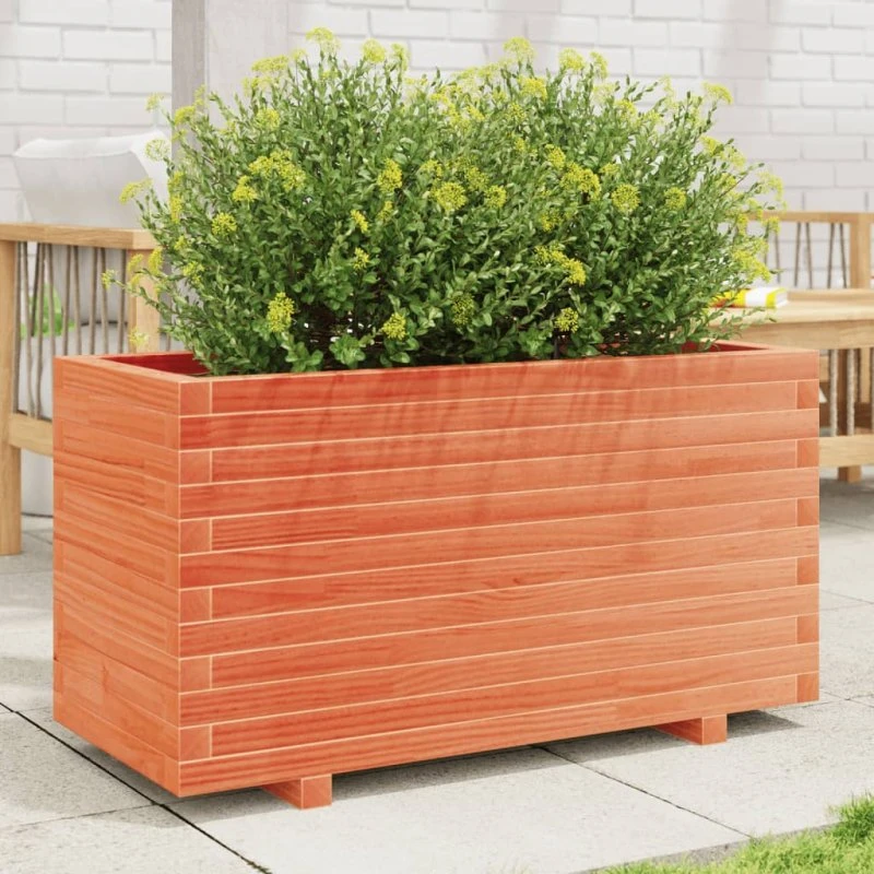 Plantekasse i massivt fyrretræ 90×40×49,5 cm – gyldenbrun