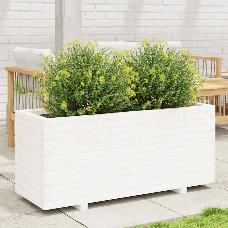 Plantekasse i massivt fyrretræ 110x40x49,5 cm – hvid
