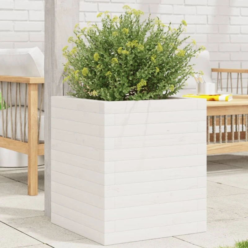 Plantekasse i massivt fyrretræ 40x40x46 cm - hvid