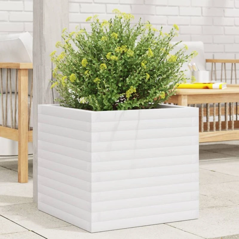 Plantekasse i massivt fyrretræ 50x50x46 cm - Hvid