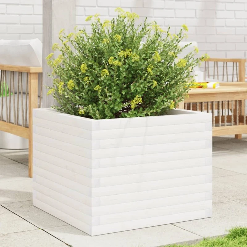 Plantekasse i massivt fyrretræ 60x60x46 cm - hvid