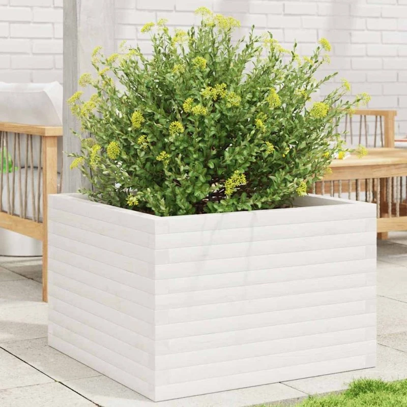 Plantekasse i massivt fyrretræ 70x70x46 cm - hvid