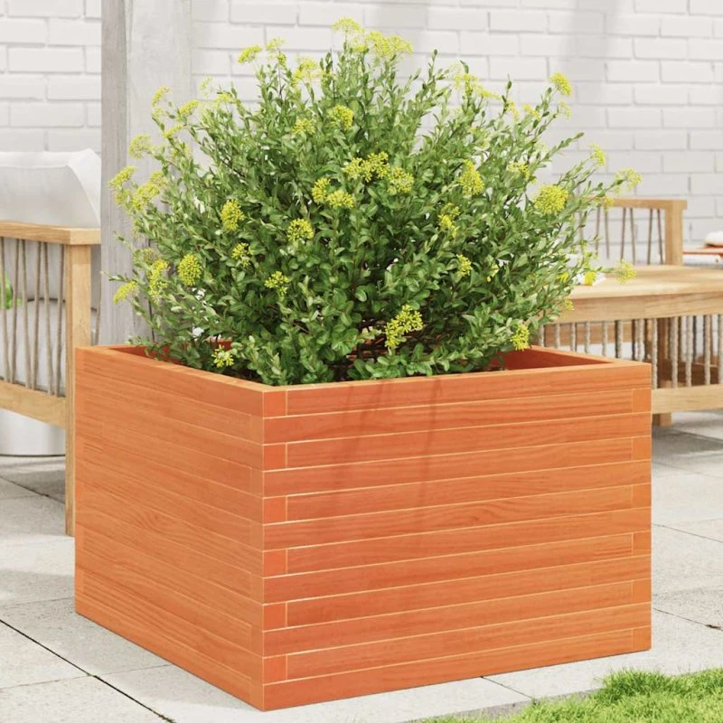 Plantekasse i massivt fyrretræ 70x70x46 cm - gyldenbrun