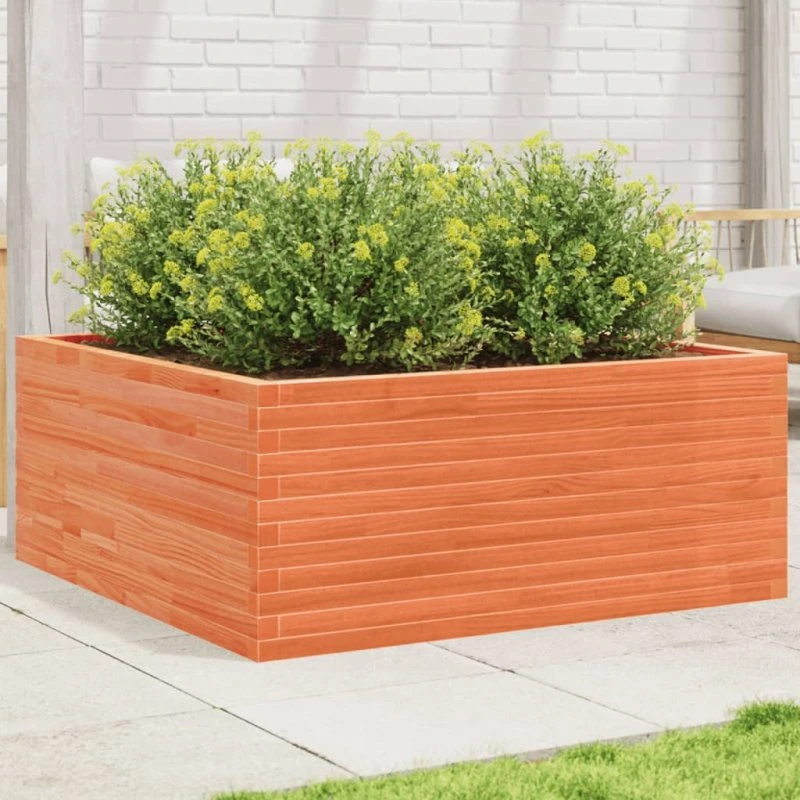 Plantekasse i massivt fyrretræ 110x110x46 cm - gyldenbrun