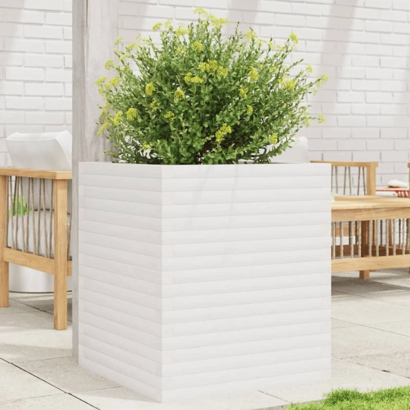 Plantekasse i massivt fyrretræ 60x60x68,5 cm - hvid