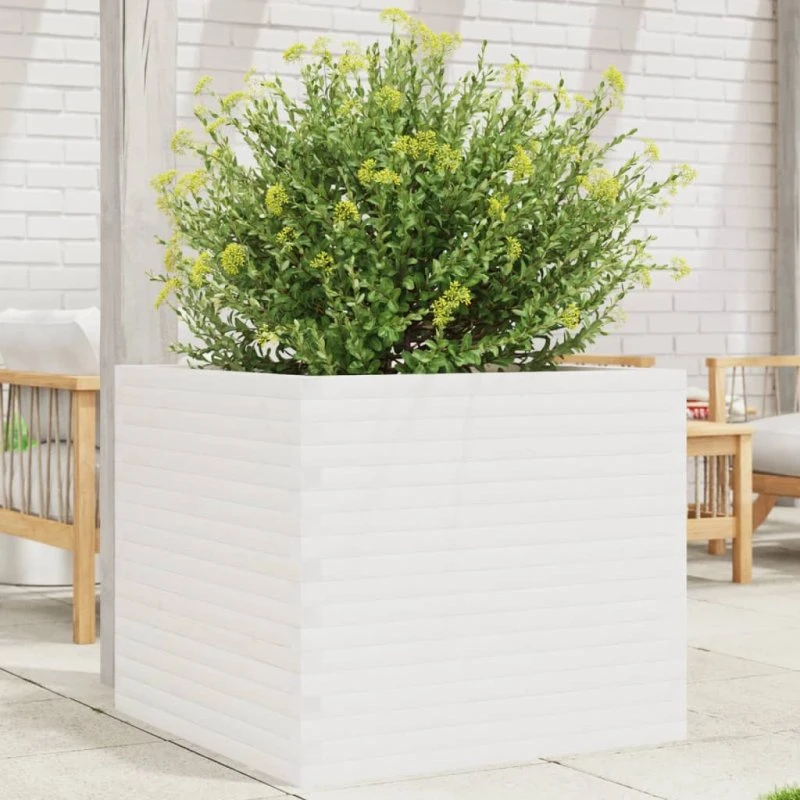 Plantekasse i massivt fyrretræ 80x80x68,5 cm - hvid