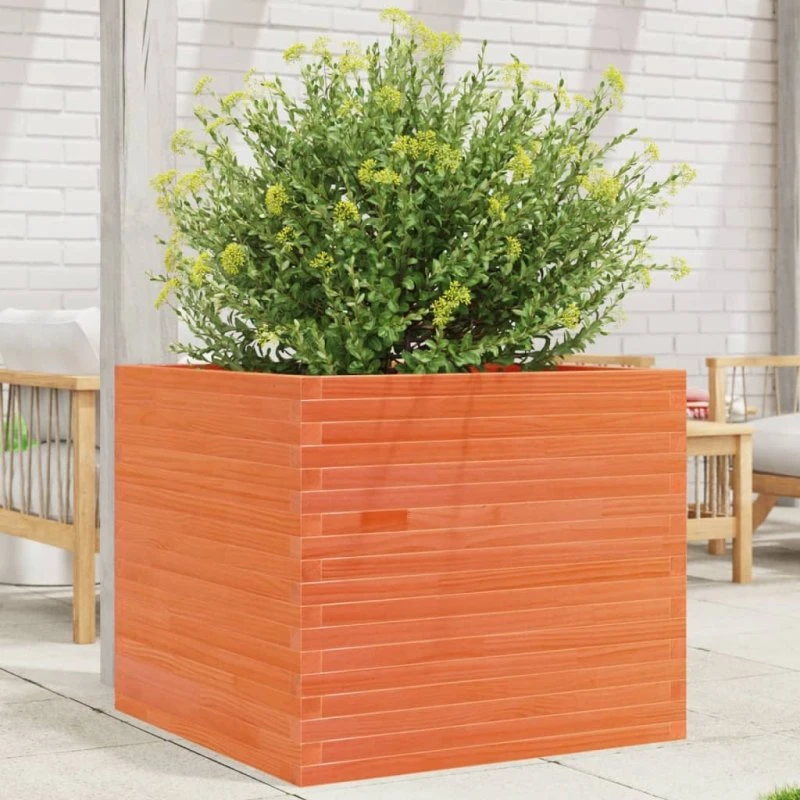 Plantekasse i massivt fyrretræ 80x80x68,5 cm - gyldenbrun