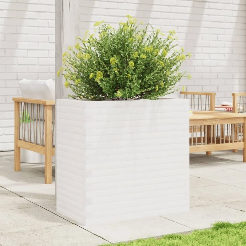 Plantekasse i massivt fyrretræ 70×40×68,5 cm – hvid