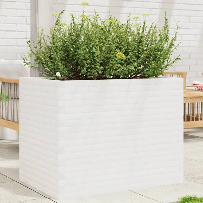 Plantekasse i massivt fyrretræ 90×60×68,5 cm – hvid