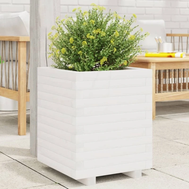 Plantekasse i massivt fyrretræ 40x40x49,5 cm - hvid