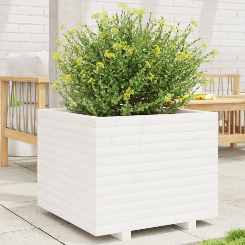 Plantekasse i massivt fyrretræ 60x60x49,5 cm - hvid