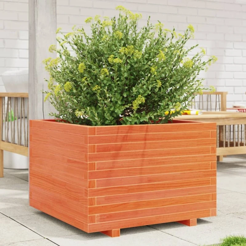 Plantekasse 70x70x49,5 cm i massivt fyrretræ - gyldenbrun