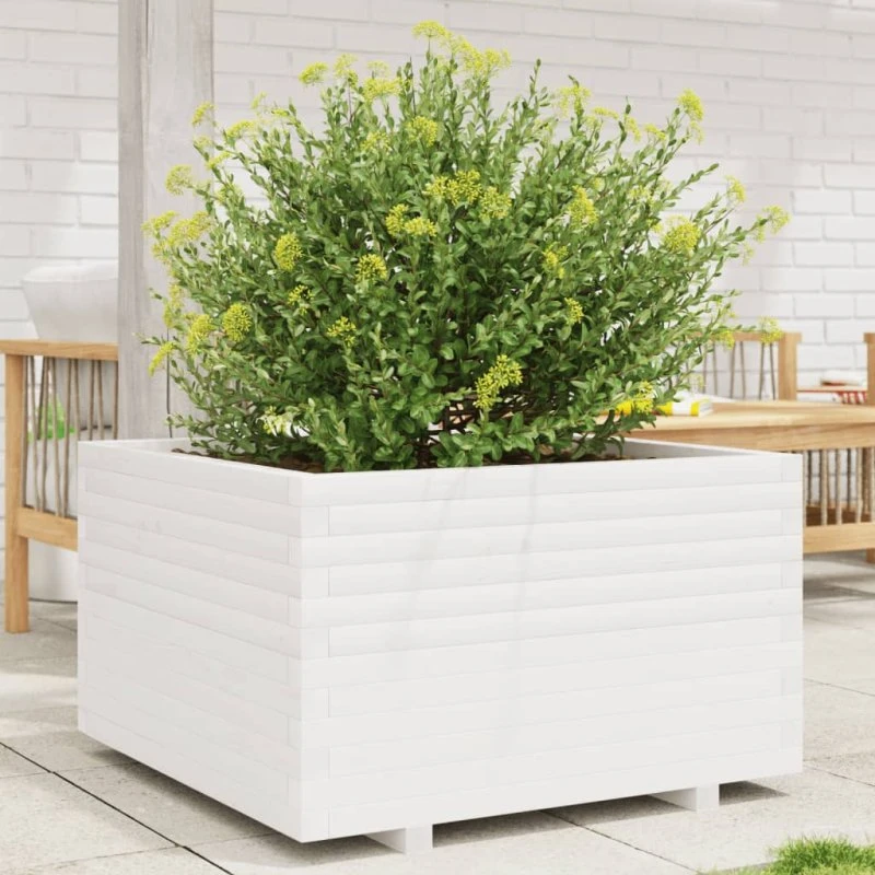 Plantekasse i massivt fyrretræ 80x80x49,5 cm hvid