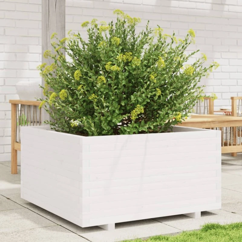 Plantekasse i massivt fyrretræ 90x90x49,5 cm - hvid