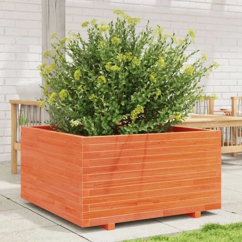Plantekasse i massivt fyrretræ 90x90x49,5 cm - gyldenbrun