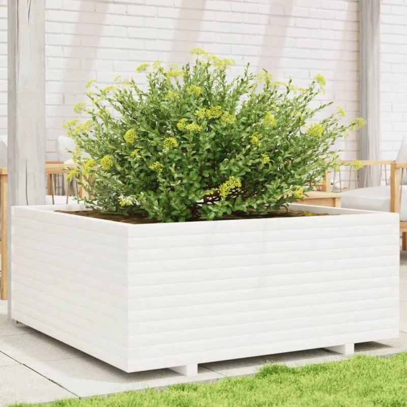 Plantekasse i massivt fyrretræ 110x110x49,5 cm - hvid