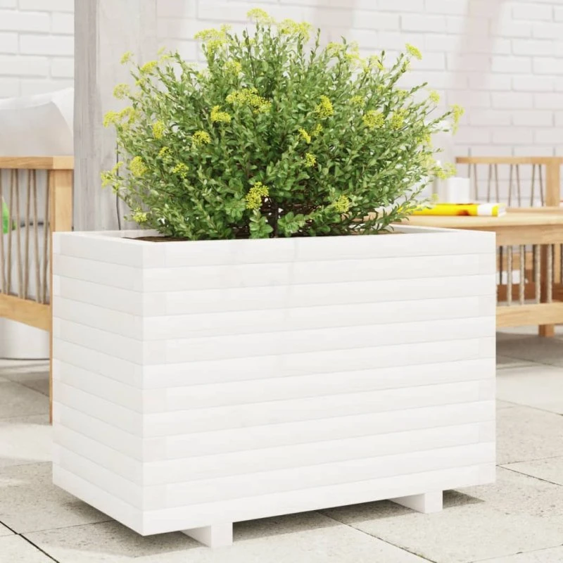 Plantekasse i massivt fyrretræ 70×40×49,5 cm - hvid