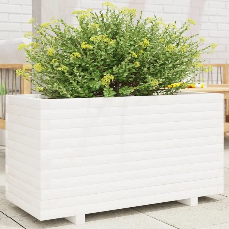 Plantekasse i massivt fyrretræ 90x40x49,5 cm - hvid