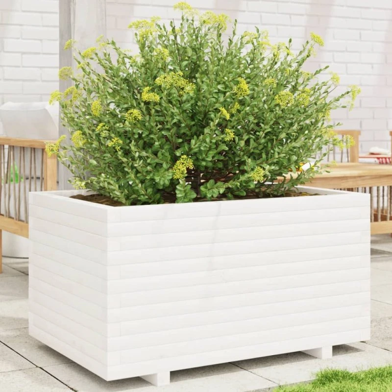 Plantekasse i massivt fyrretræ 90x60x49,5 cm - hvid