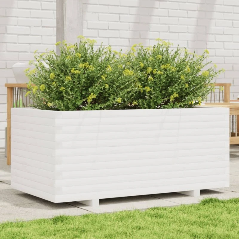 Plantekasse i massivt fyrretræ 110x60x49,5 cm – hvid