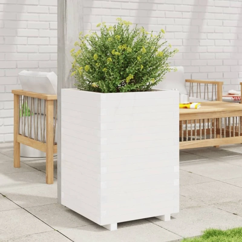 Plantekasse i massivt fyrretræ 50x50x72,5 cm – hvid