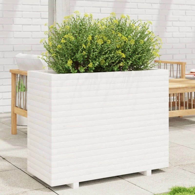 Plantekasse i massivt fyrretræ 90×40×72,5 cm - hvid