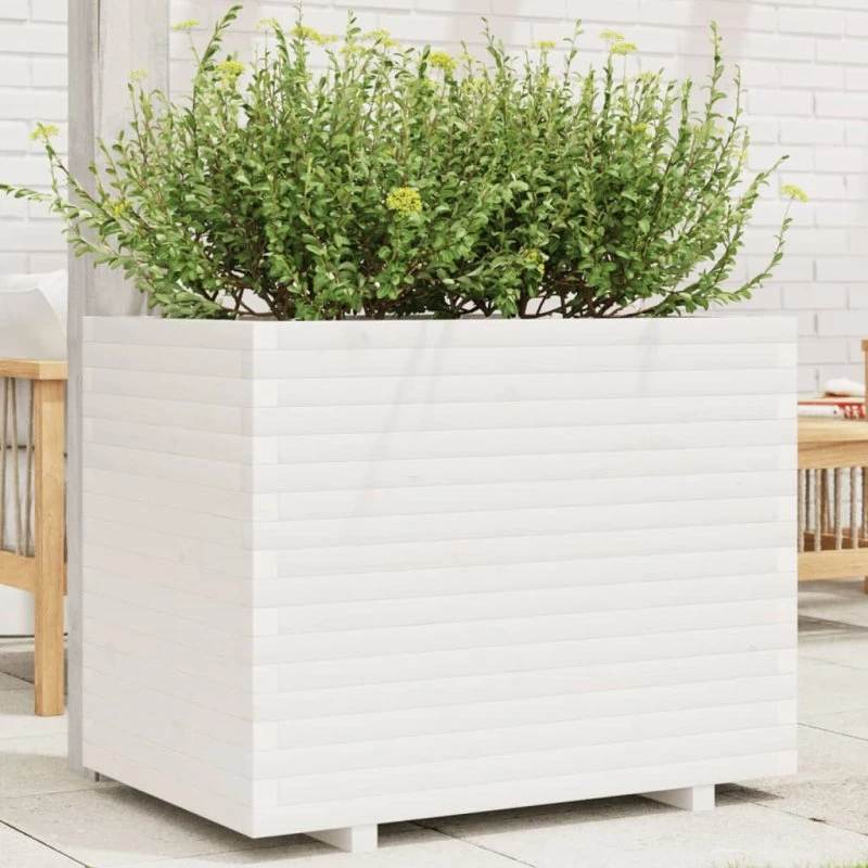 Plantekasse i massivt fyrretræ 90x60x72,5 cm – hvid