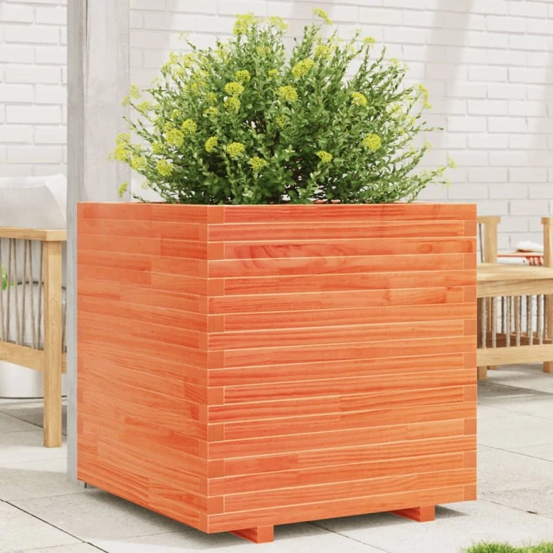 Plantekasse i massivt fyrretræ 70×70×72 cm – gyldenbrun