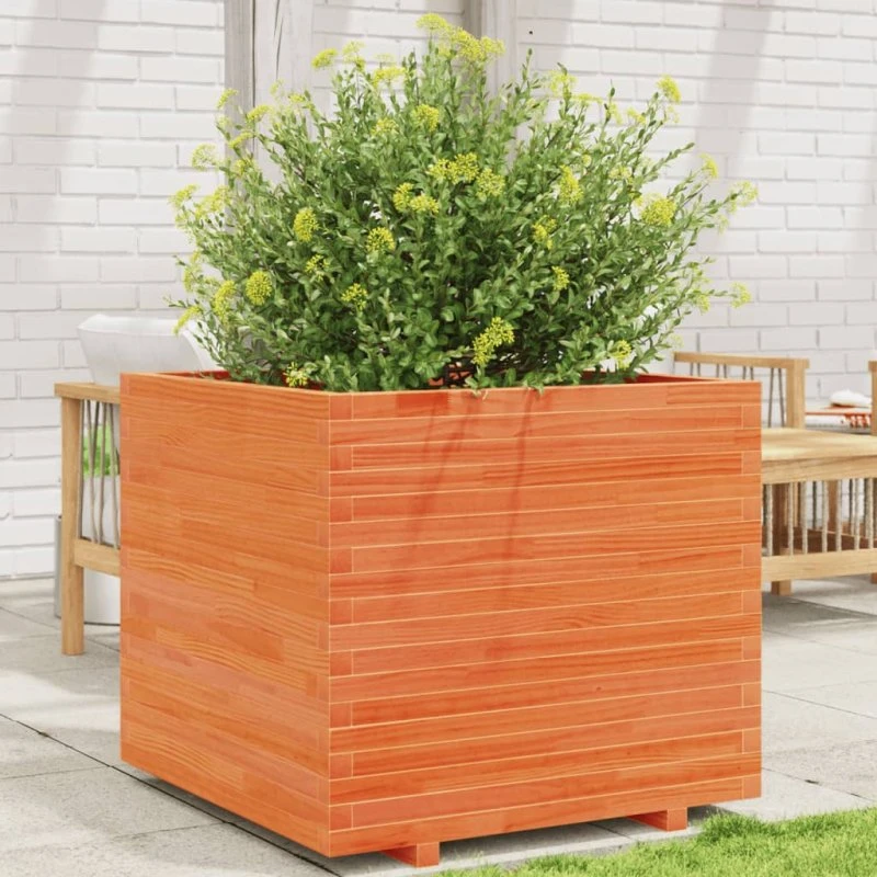 Plantekasse i massivt fyrretræ 80x80x72 cm – gyldenbrun