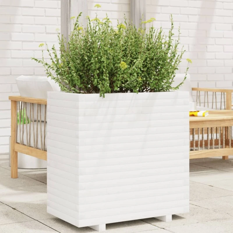 Plantekasse i massivt fyrretræ 70x40x72 cm - Hvid