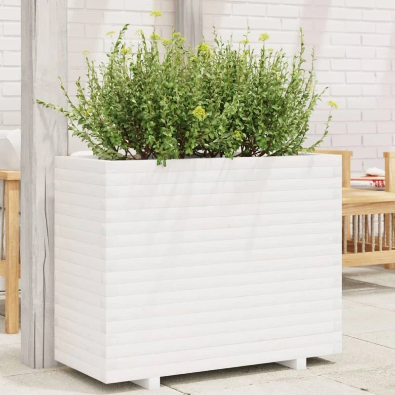 Plantekasse i massivt fyrretræ 90x40x72 cm - Hvid