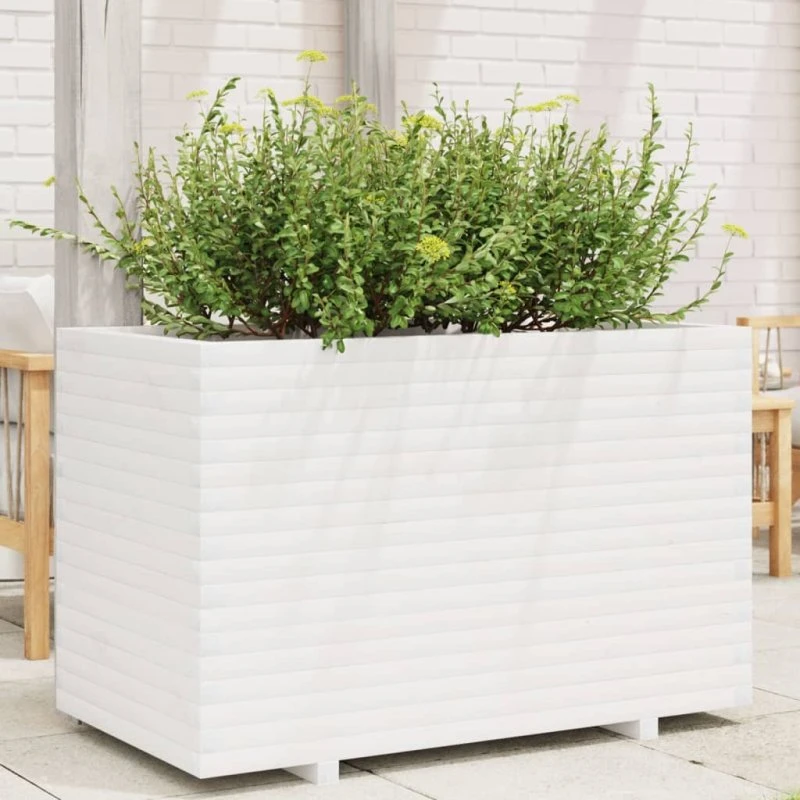 Plantekasse i massivt fyrretræ 110x60x72 cm – hvid