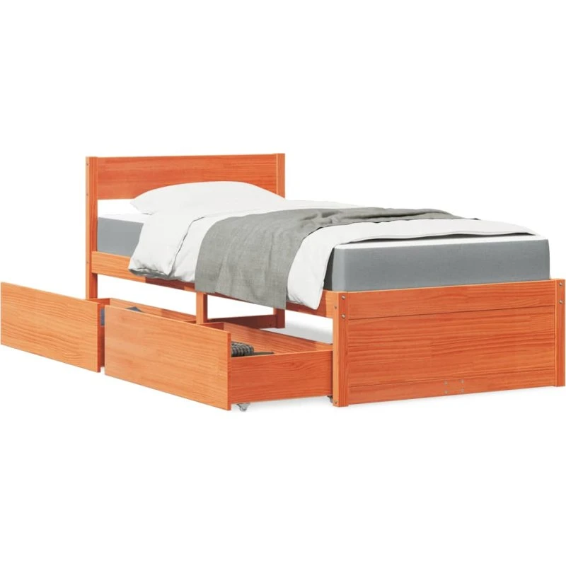 Seng med skuffer og springmadras 90x190 cm – massivt fyr