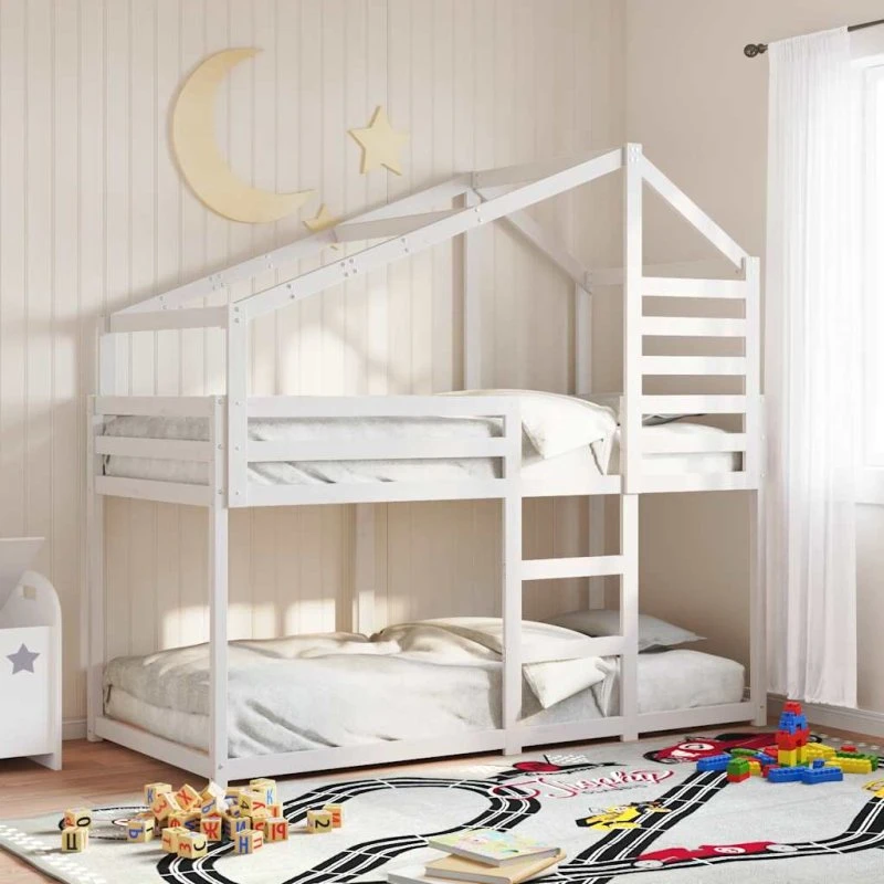 Køjeseng med tag 80x200 cm i massivt fyrretræ – hvid