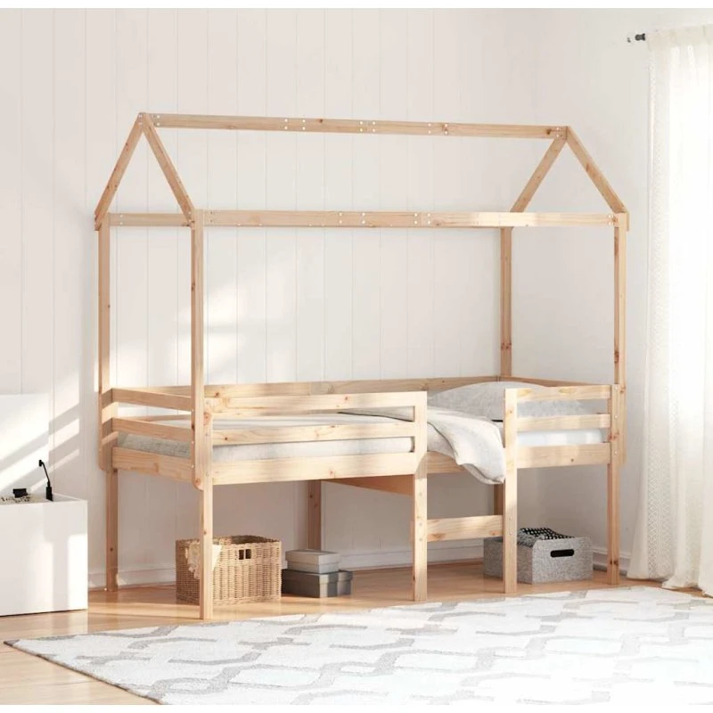 Højseng med tag 80x200 cm i massivt fyrretræ – gyldenbrun