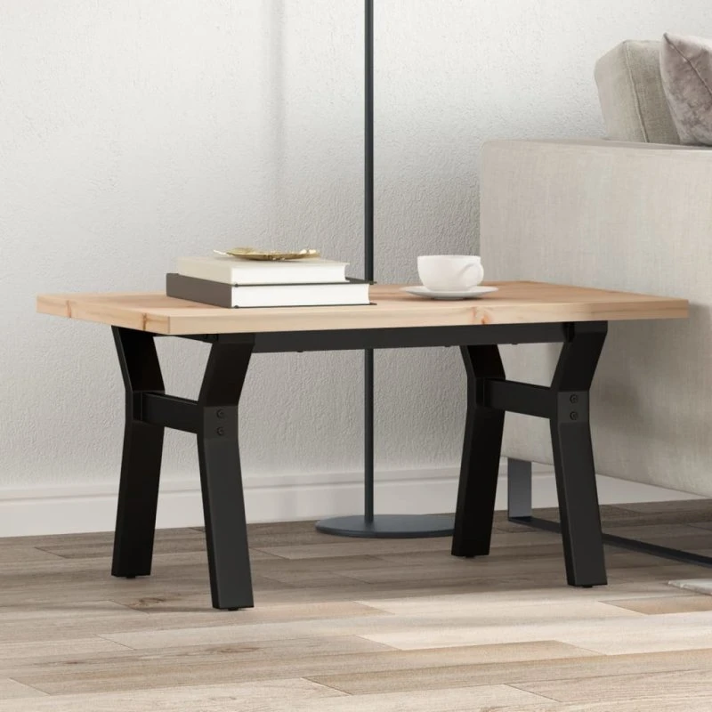 Sofabord 80x50x40,5 cm – massivt fyrretræ & Y-stel i stål