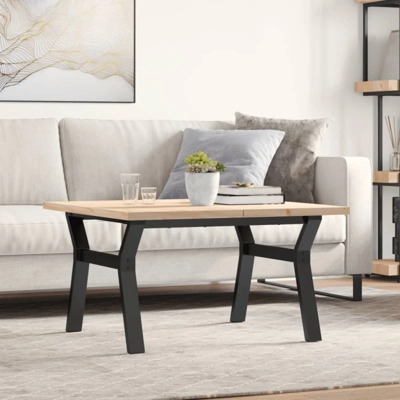 Sofabord 80x80 cm Y-stel i massivt fyrretræ og stål