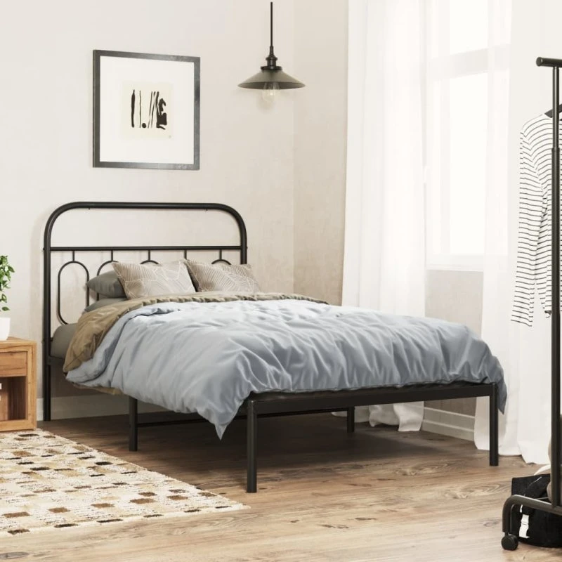 Sengeramme i sort metal med sengegavl 107x203 cm