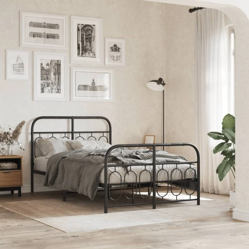 Sengeramme 120x200 cm sort metal med gavl
