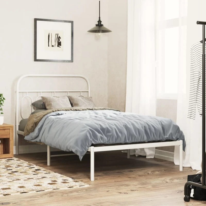 Sengeramme med sengegavl 100x200 cm - Metal, Hvid