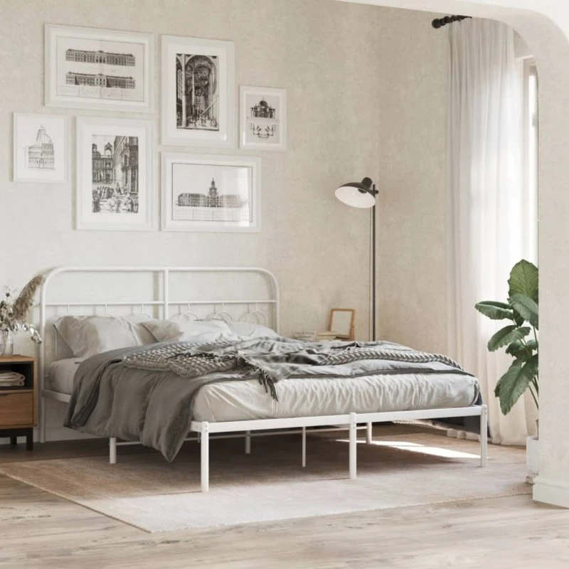 Sengeramme med gavl 135x190 cm - metal hvid