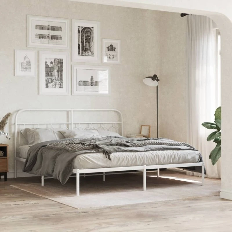 Sengeramme i metal med sengegavl 183x213 cm – hvid