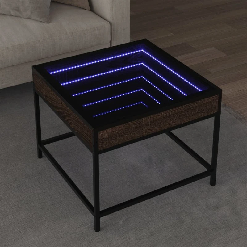 Sofabord med Infinity LED 50x50x41 cm – brun egetræslook