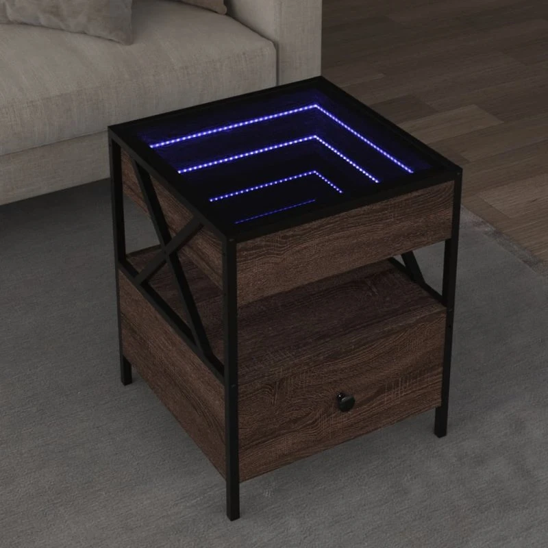 Sofabord med Infinity LED 40x40x51 cm - Brun egetræslook