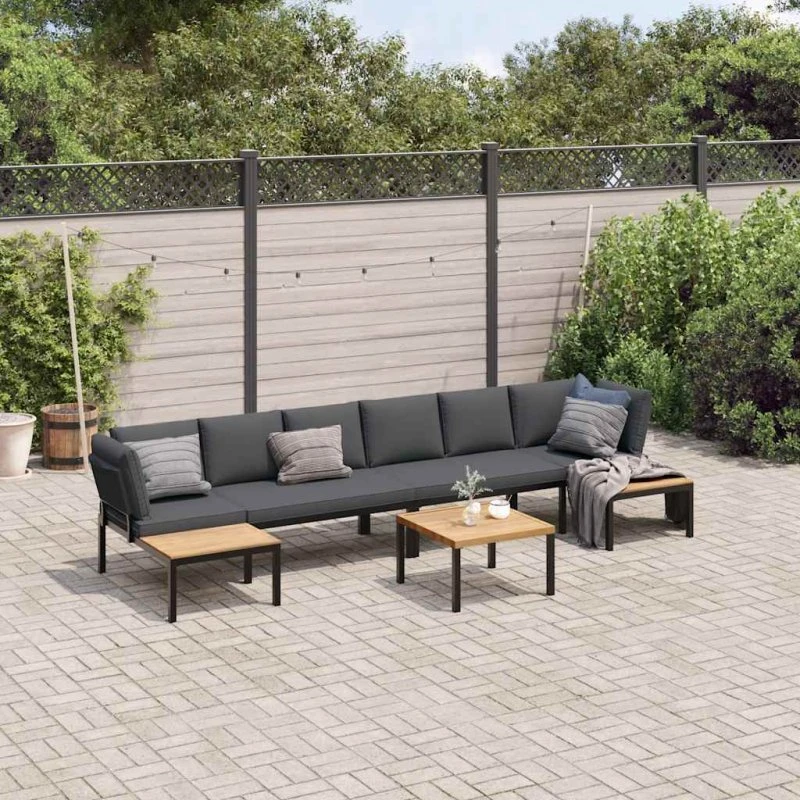 Havesofasæt 5 dele i aluminium med hynder - sort