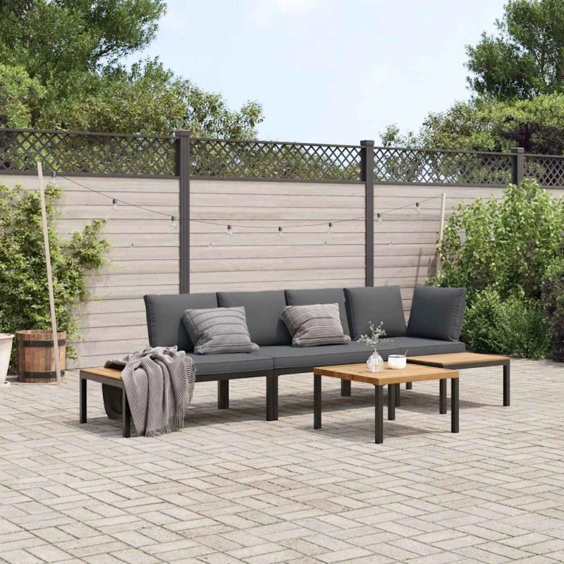 Sofasæt til haven 4 dele i aluminium med hynder (sort)