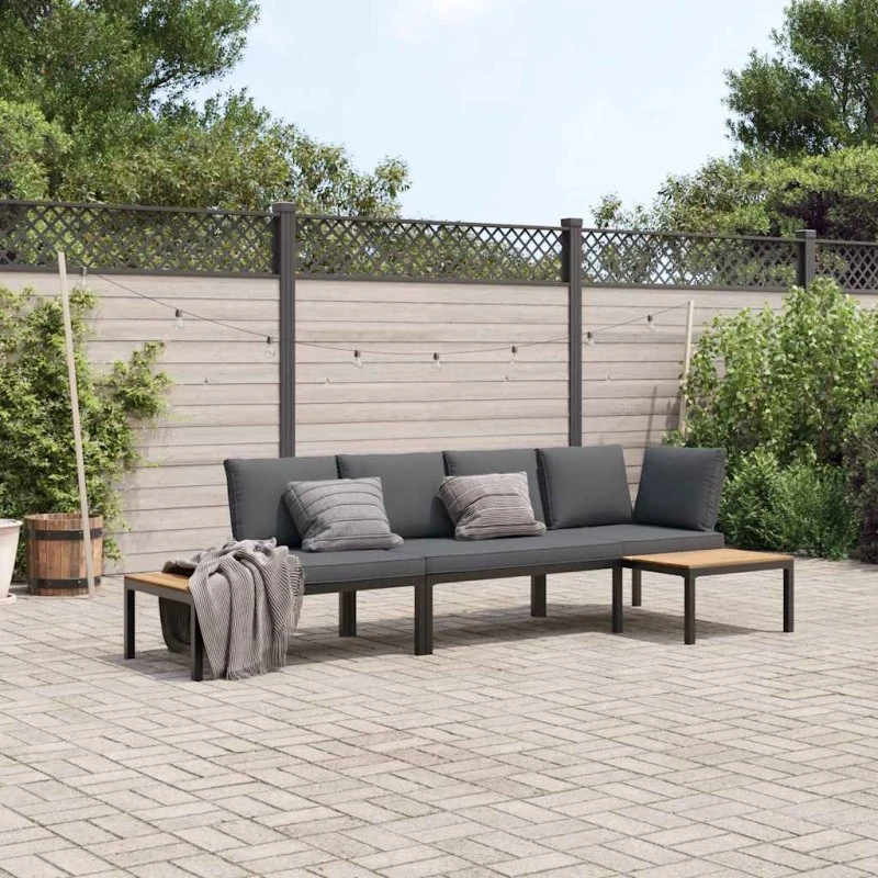Sofasæt til haven 3 dele med hynder - aluminium sort