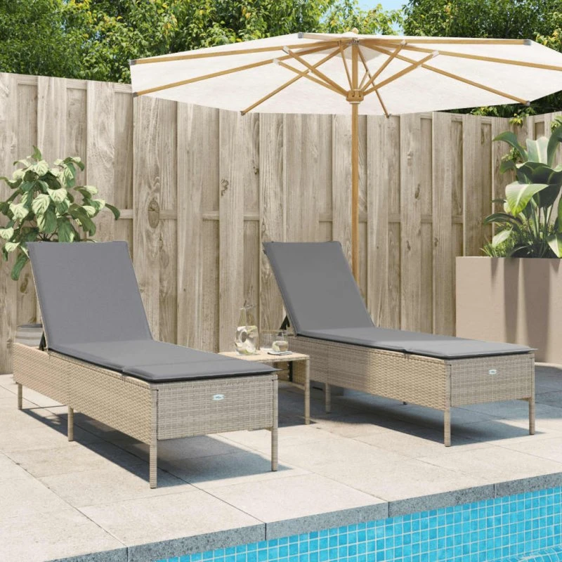 Liggestolesæt 3 dele i polyrattan med hynder - beige