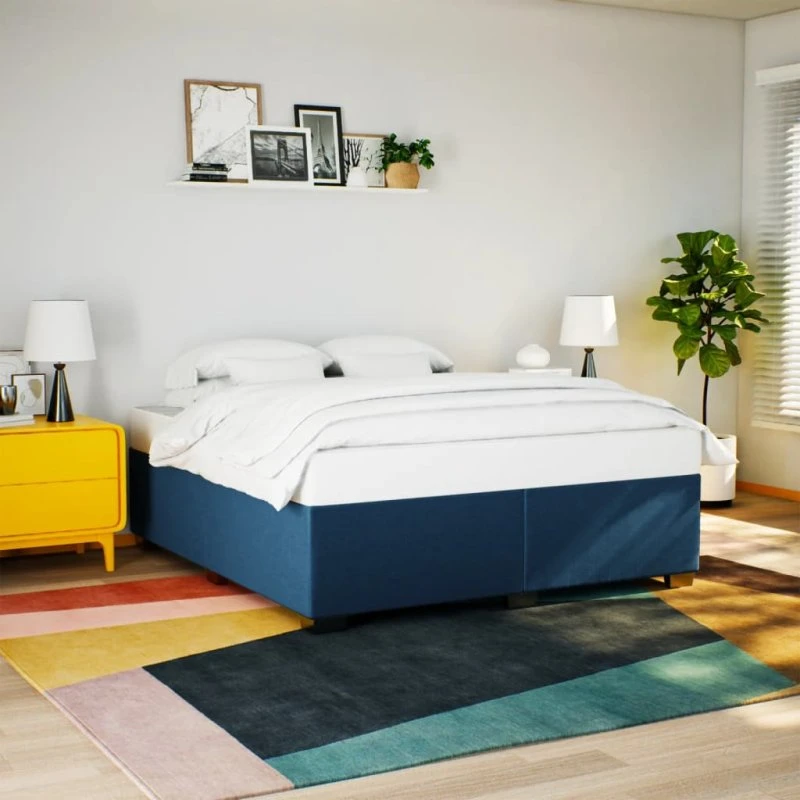 Sengeramme 180x200 cm i blåt stof (uden madras)