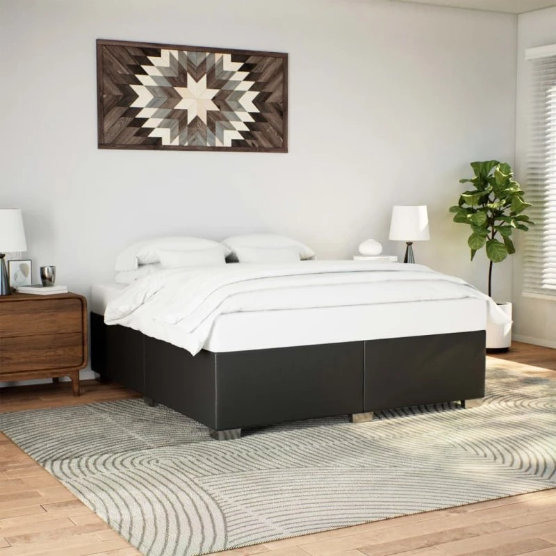 Sengeramme 180x200 cm i sort kunstlæder